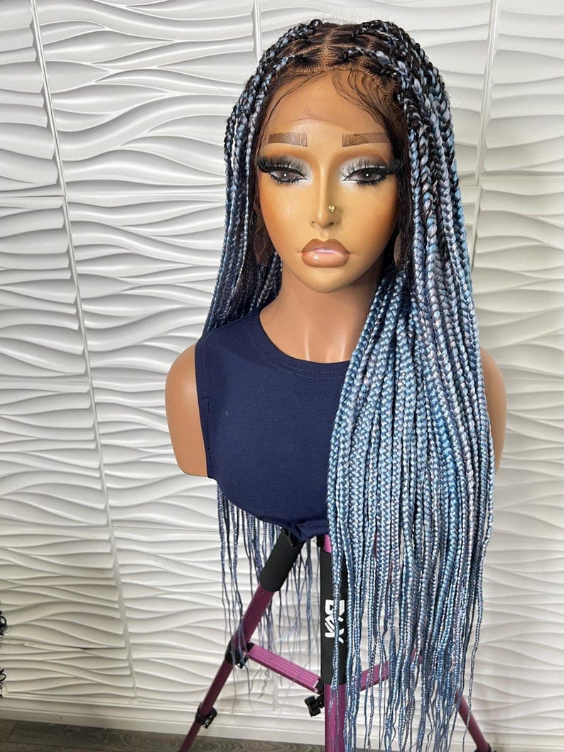Multi Colored Braided Wig, Full Lace Braided Wig, Lace Front Wig, Knotless Braid Wig, Box Braid Wig Lace, Wigs For Black Women.