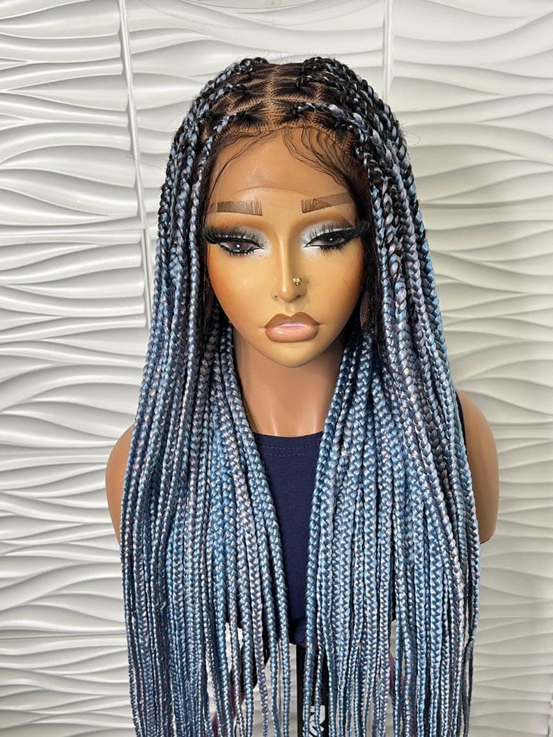 Multi Colored Braided Wig, Full Lace Braided Wig, Lace Front Wig, Knotless Braid Wig, Box Braid Wig Lace, Wigs For Black Women.