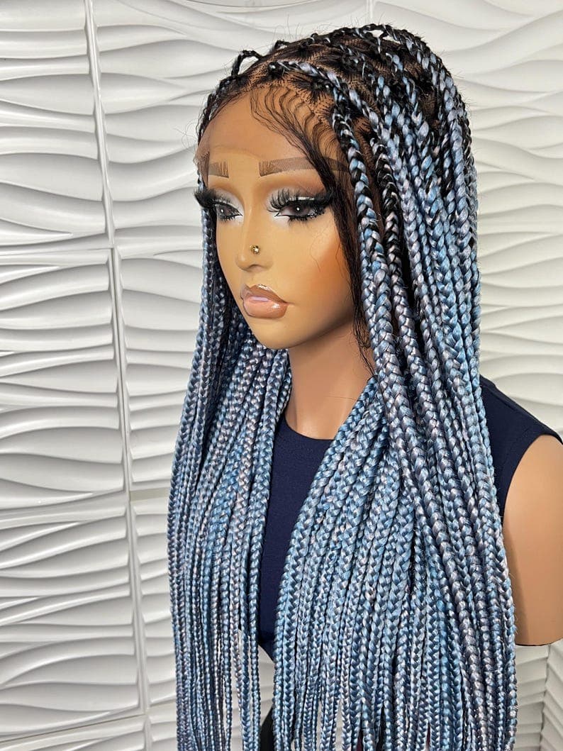 Multi Colored Braided Wig, Full Lace Braided Wig, Lace Front Wig, Knotless Braid Wig, Box Braid Wig Lace, Wigs For Black Women.