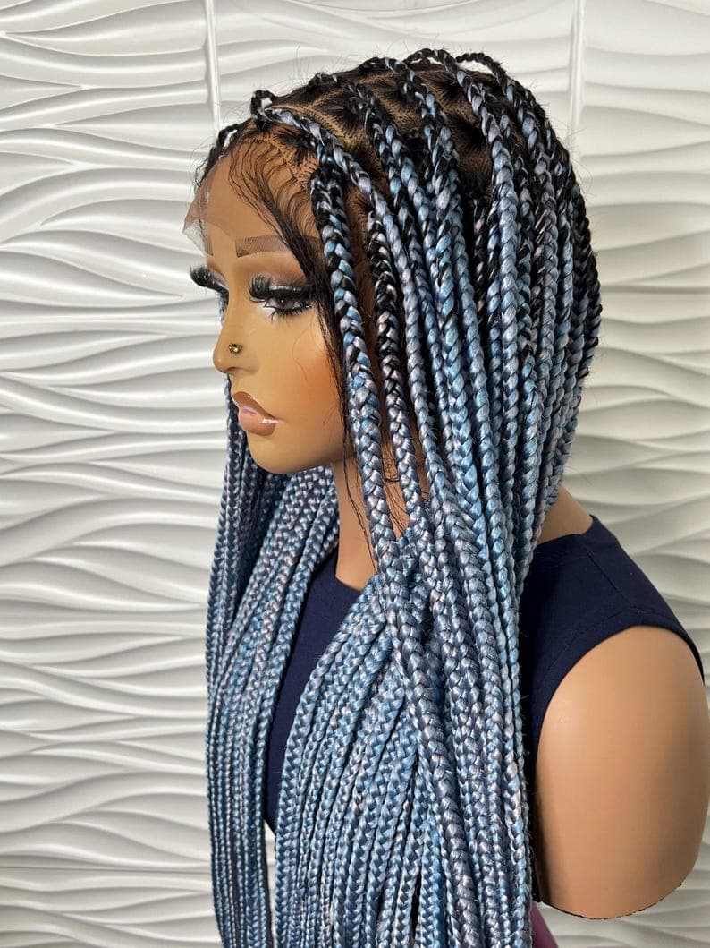 Multi Colored Braided Wig, Full Lace Braided Wig, Lace Front Wig, Knotless Braid Wig, Box Braid Wig Lace, Wigs For Black Women.