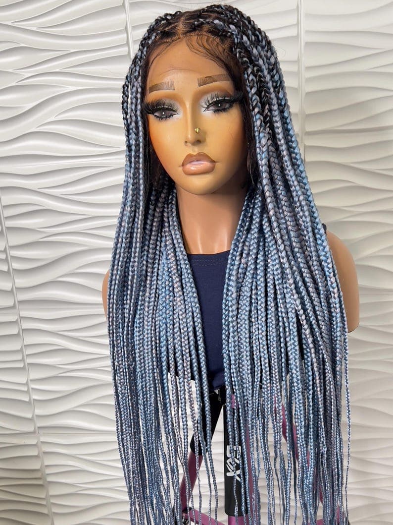 Multi Colored Braided Wig, Full Lace Braided Wig, Lace Front Wig, Knotless Braid Wig, Box Braid Wig Lace, Wigs For Black Women.