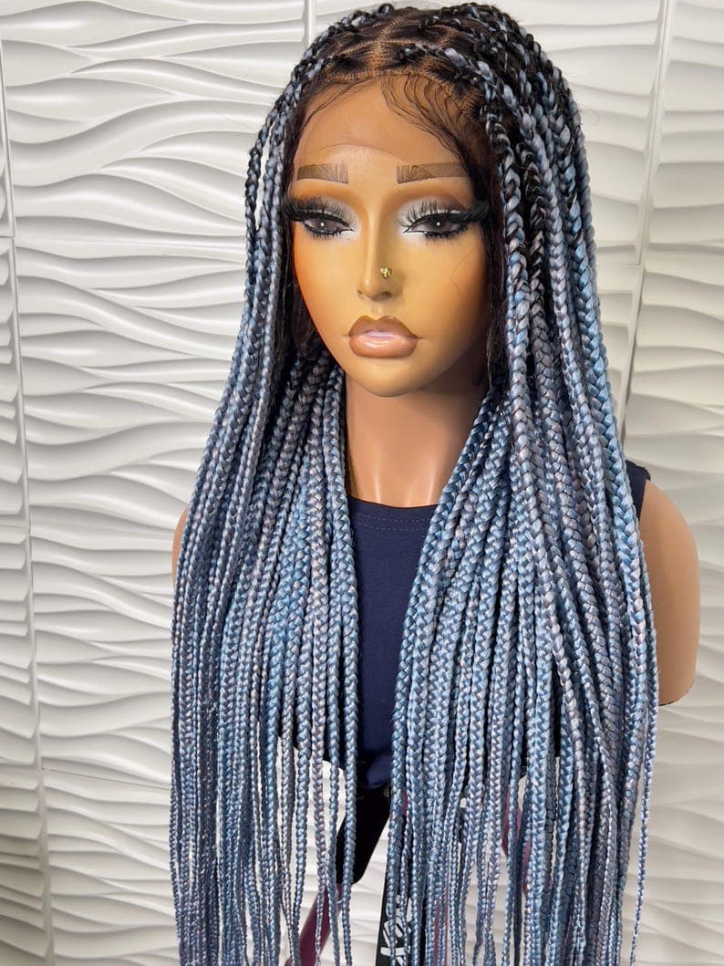 Multi Colored Braided Wig, Full Lace Braided Wig, Lace Front Wig, Knotless Braid Wig, Box Braid Wig Lace, Wigs For Black Women.