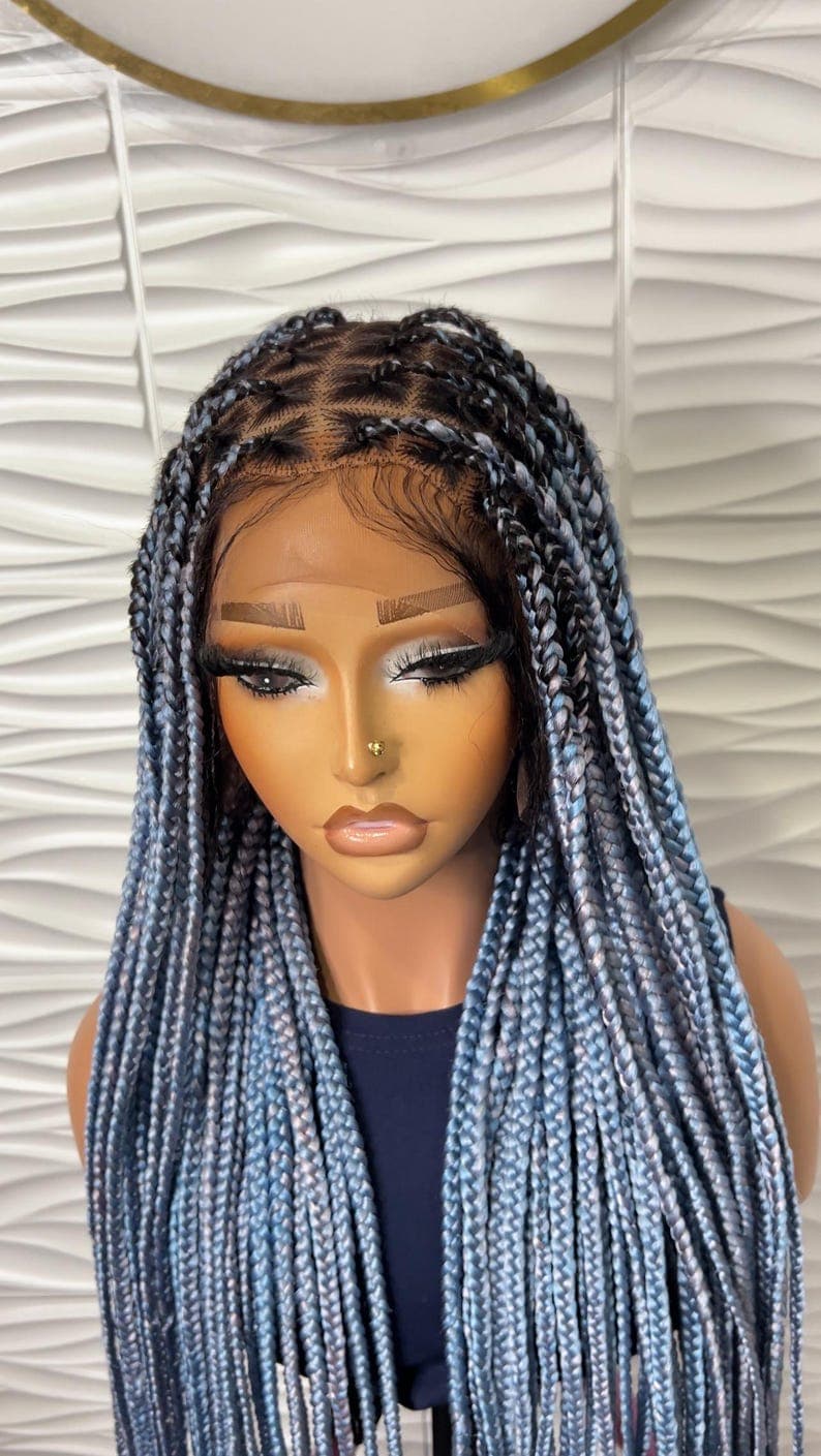 Multi Colored Braided Wig, Full Lace Braided Wig, Lace Front Wig, Knotless Braid Wig, Box Braid Wig Lace, Wigs For Black Women.