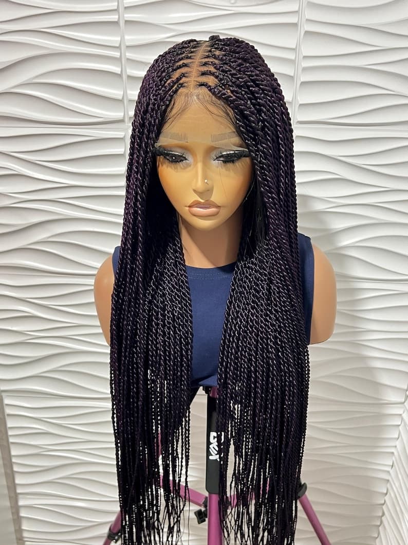 Purple Senegalese Twist Full Lace Front wig, Box Braids knotless , Black women wigs