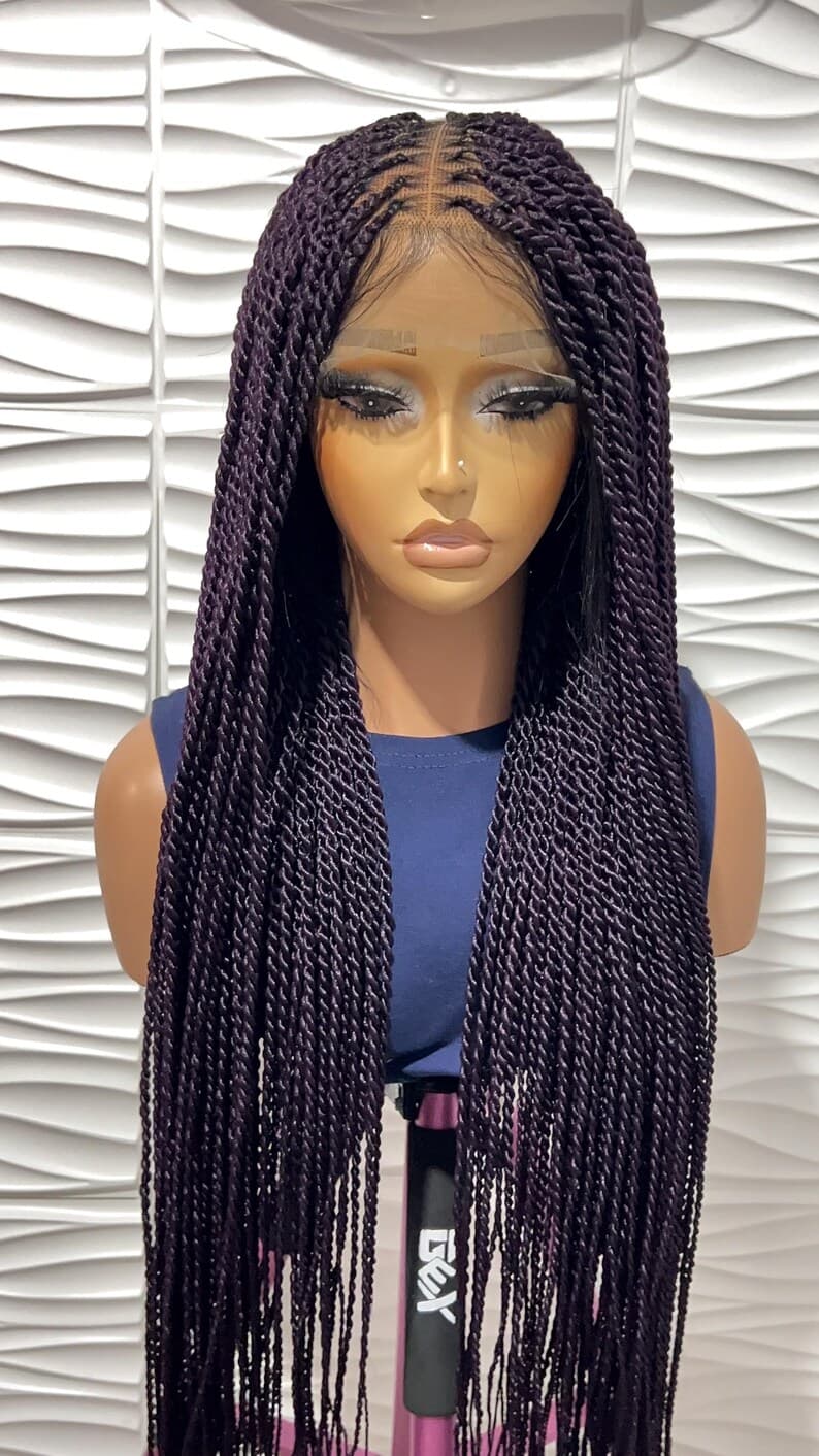 Purple Senegalese Twist Full Lace Front wig, Box Braids knotless , Black women wigs