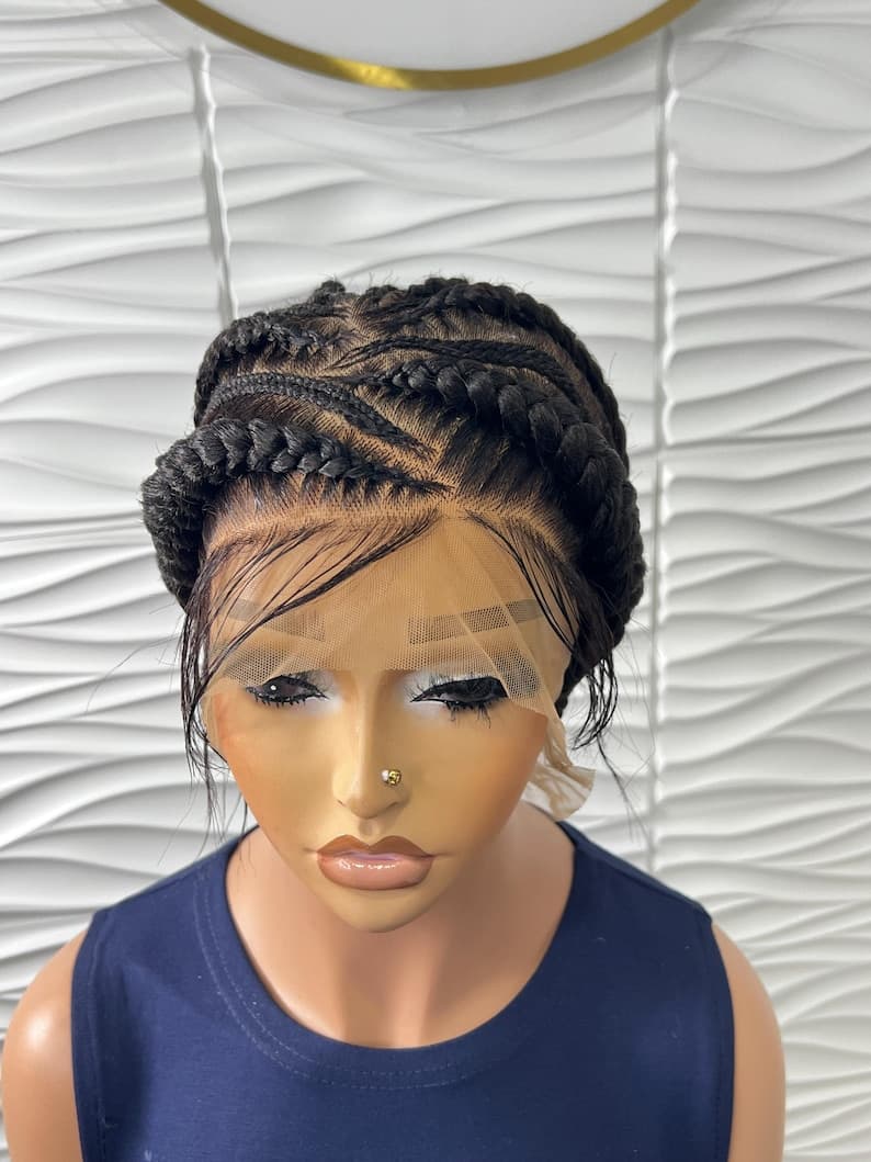 Ready to Ship Full Lace Braided Wig, Human Hair Cornrow Braided wig, Lace Front Wig, Full Swiss Lace, Stitch Braids, Wigs For Black Women.
