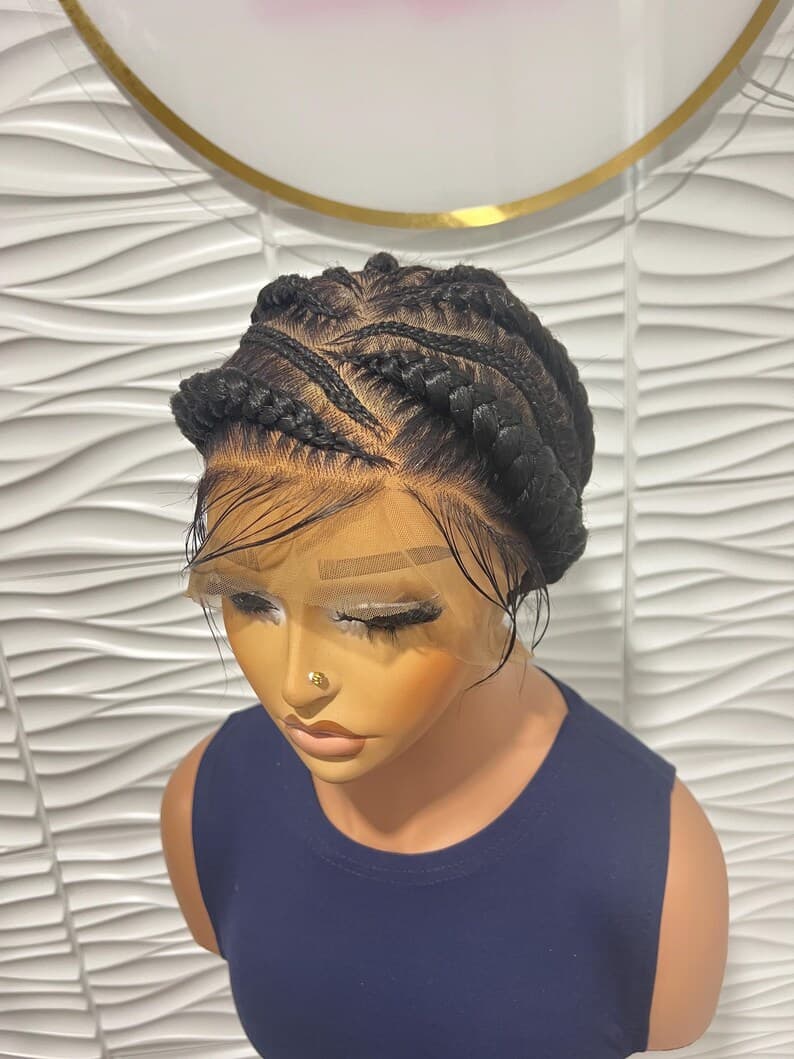 Ready to Ship Full Lace Braided Wig, Human Hair Cornrow Braided wig, Lace Front Wig, Full Swiss Lace, Stitch Braids, Wigs For Black Women.