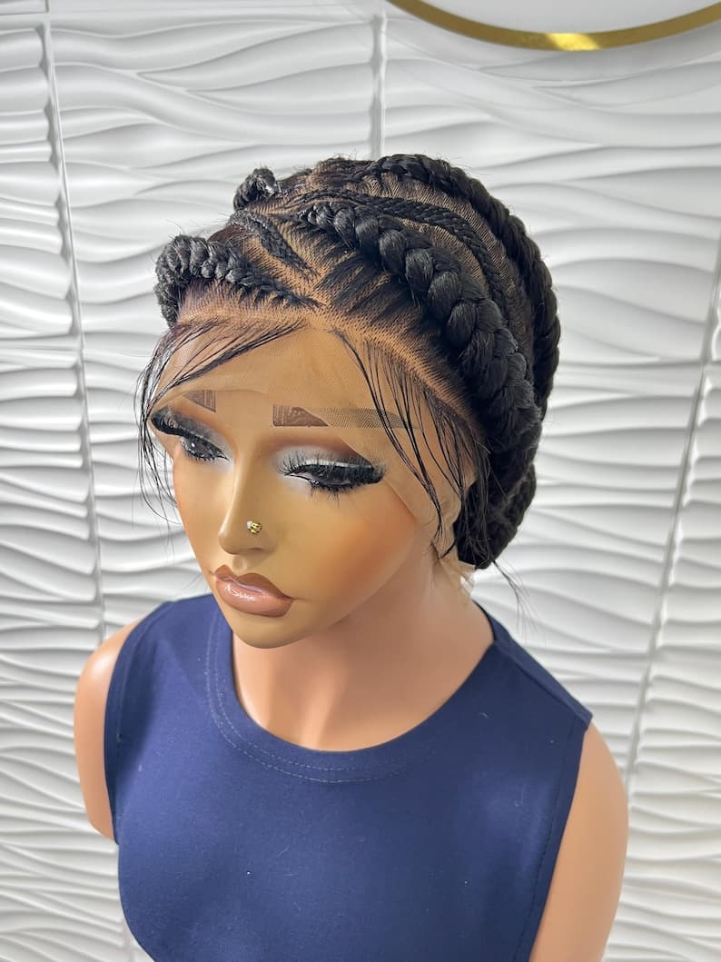 Ready to Ship Full Lace Braided Wig, Human Hair Cornrow Braided wig, Lace Front Wig, Full Swiss Lace, Stitch Braids, Wigs For Black Women.