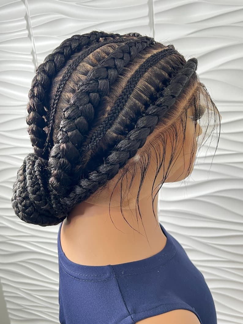 Ready to Ship Full Lace Braided Wig, Human Hair Cornrow Braided wig, Lace Front Wig, Full Swiss Lace, Stitch Braids, Wigs For Black Women.