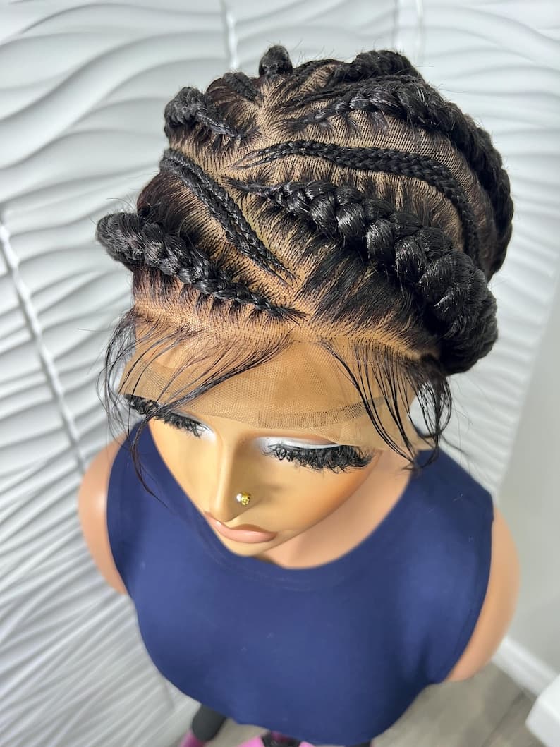 Ready to Ship Full Lace Braided Wig, Human Hair Cornrow Braided wig, Lace Front Wig, Full Swiss Lace, Stitch Braids, Wigs For Black Women.