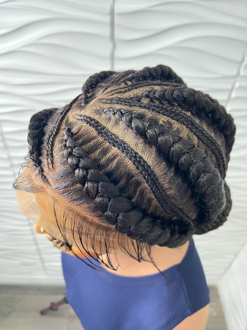 Ready to Ship Full Lace Braided Wig, Human Hair Cornrow Braided wig, Lace Front Wig, Full Swiss Lace, Stitch Braids, Wigs For Black Women.