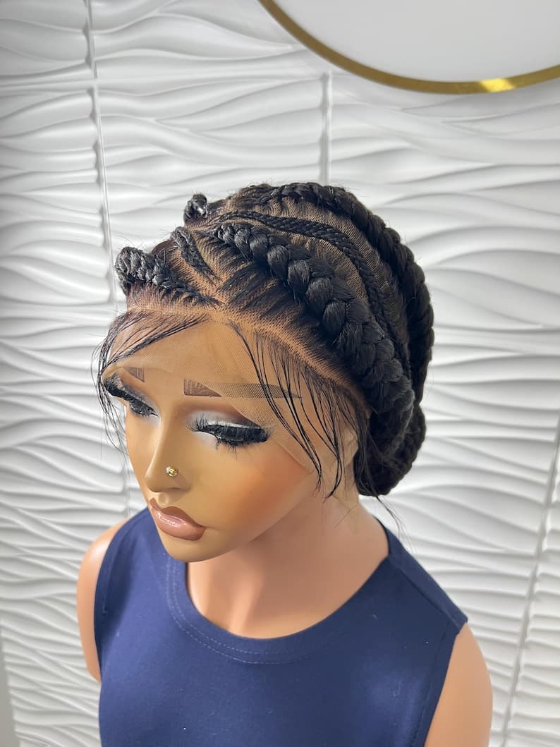 Ready to Ship Full Lace Braided Wig, Human Hair Cornrow Braided wig, Lace Front Wig, Full Swiss Lace, Stitch Braids, Wigs For Black Women.