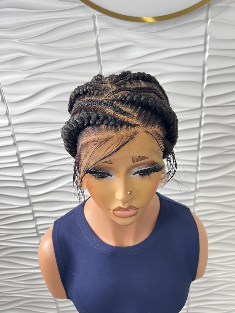 Ready to Ship Full Lace Braided Wig, Human Hair Cornrow Braided wig, Lace Front Wig, Full Swiss Lace, Stitch Braids, Wigs For Black Women.