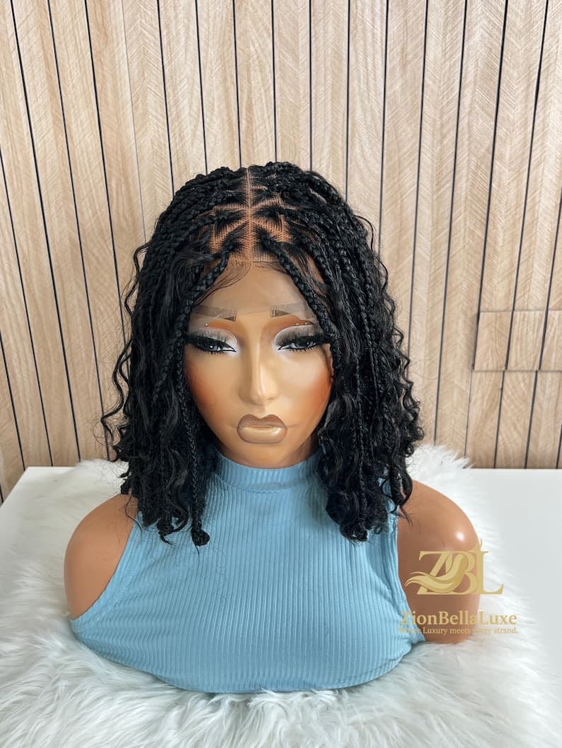 Ready to ship Goddess Boho Braided wigs | 12” Triangle Parts Knotted Tips Full Lace