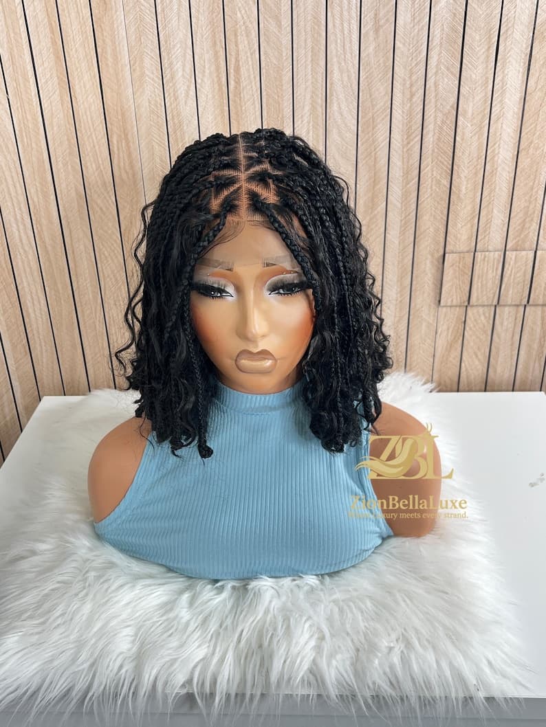 Ready to ship Goddess Boho Braided wigs | 12” Triangle Parts Knotted Tips Full Lace