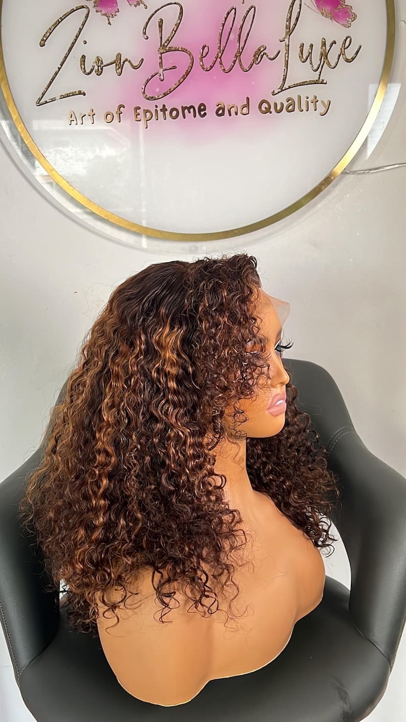 16-inch Honey Blonde Curly Human Hair Lace Front Wig