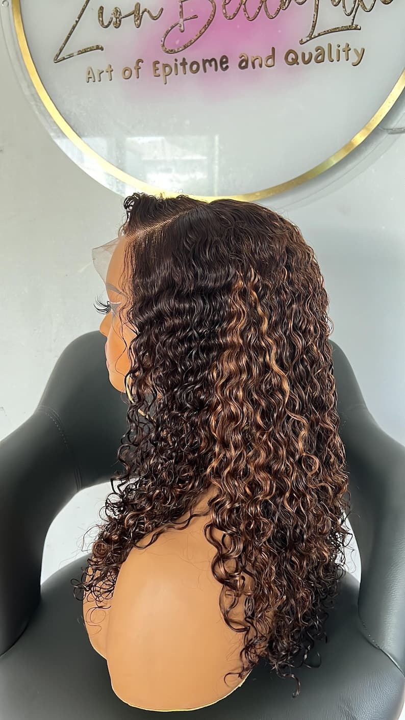 16-inch Honey Blonde Curly Human Hair Lace Front Wig