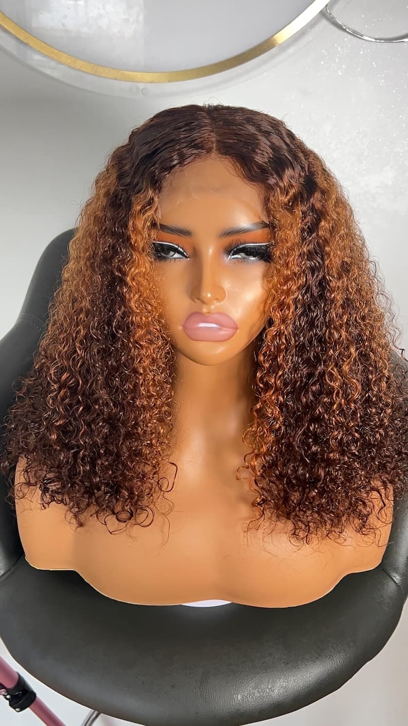 16-inch Honey Blonde Curly Human Hair Lace Front Wig