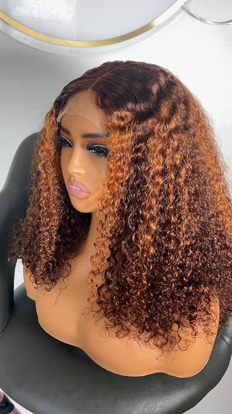 16-inch Honey Blonde Curly Human Hair Lace Front Wig