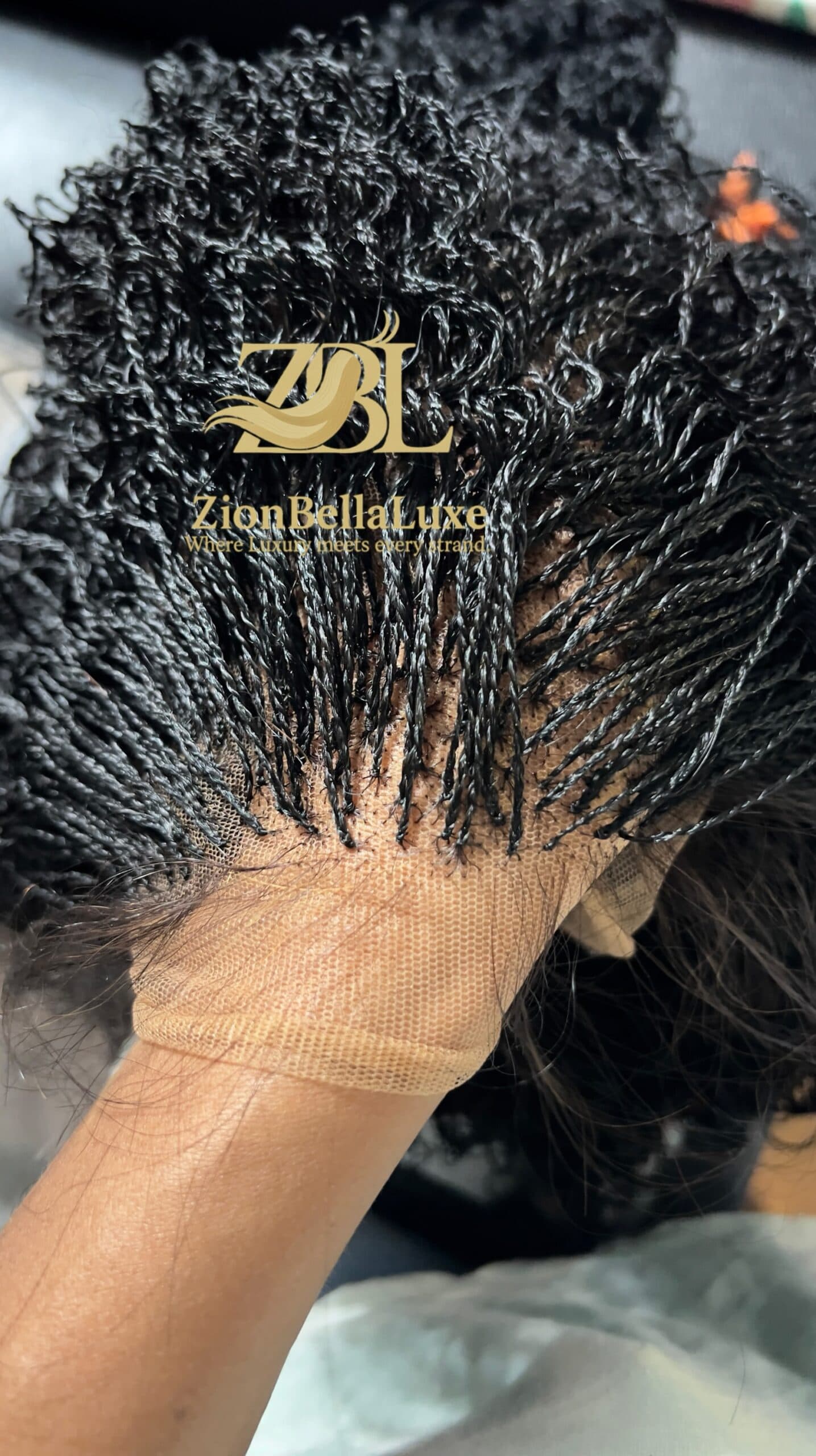 Black Curly Micro Twist Braided Wig, Full Lace, 30 Inches
