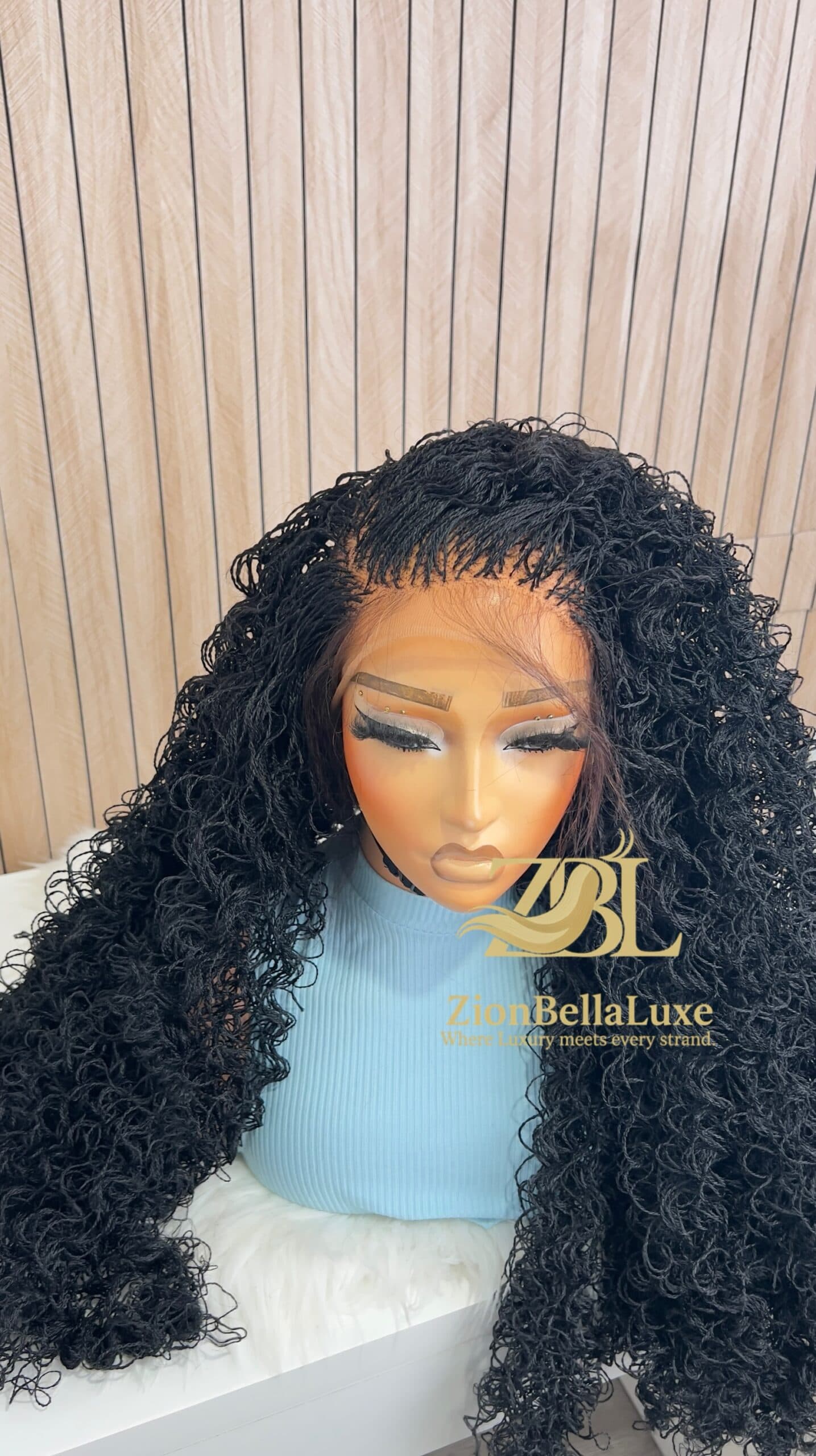Black Curly Micro Twist Braided Wig, Full Lace, 30 Inches