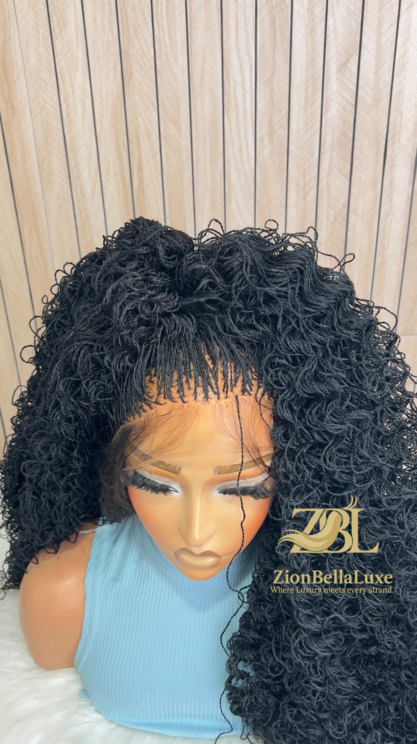 Black Curly Micro Twist Braided Wig, Full Lace, 30 Inches