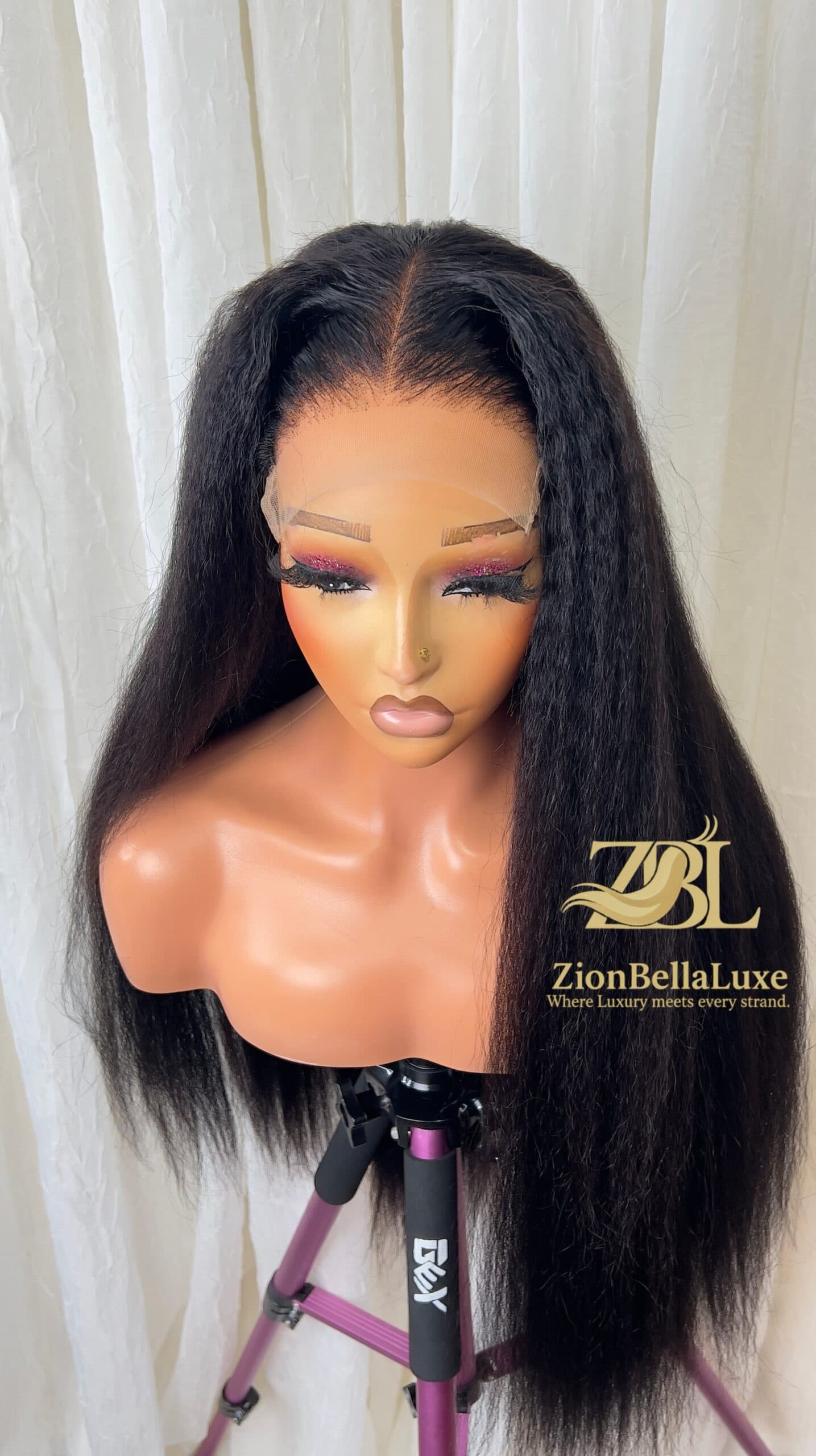 Belle Unit: Kinky Straight Thick Wig, 5*5Transparent Swiss Lace front 28 inches.