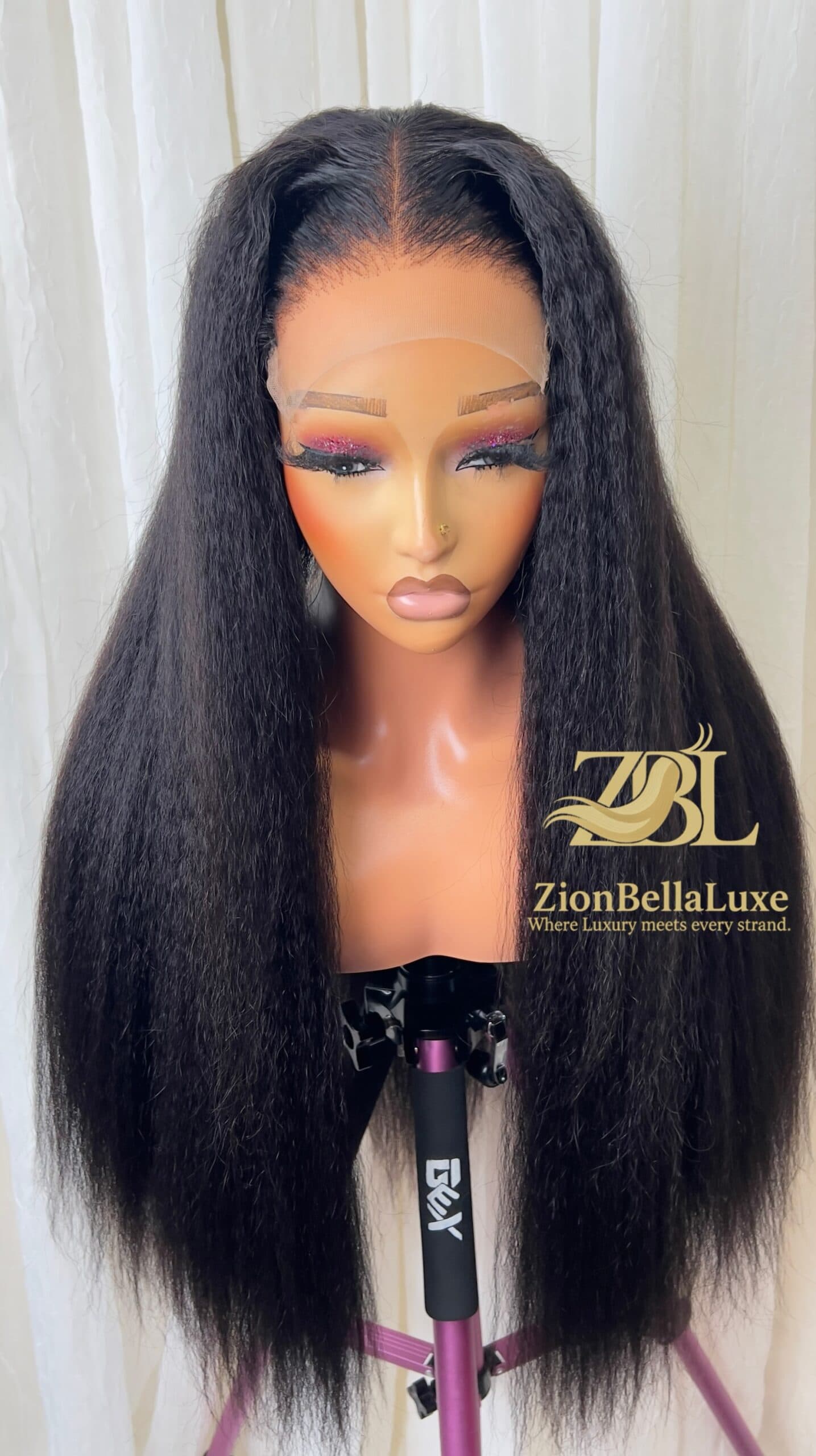 Belle Unit: Kinky Straight Thick Wig, 5*5Transparent Swiss Lace front 28 inches.