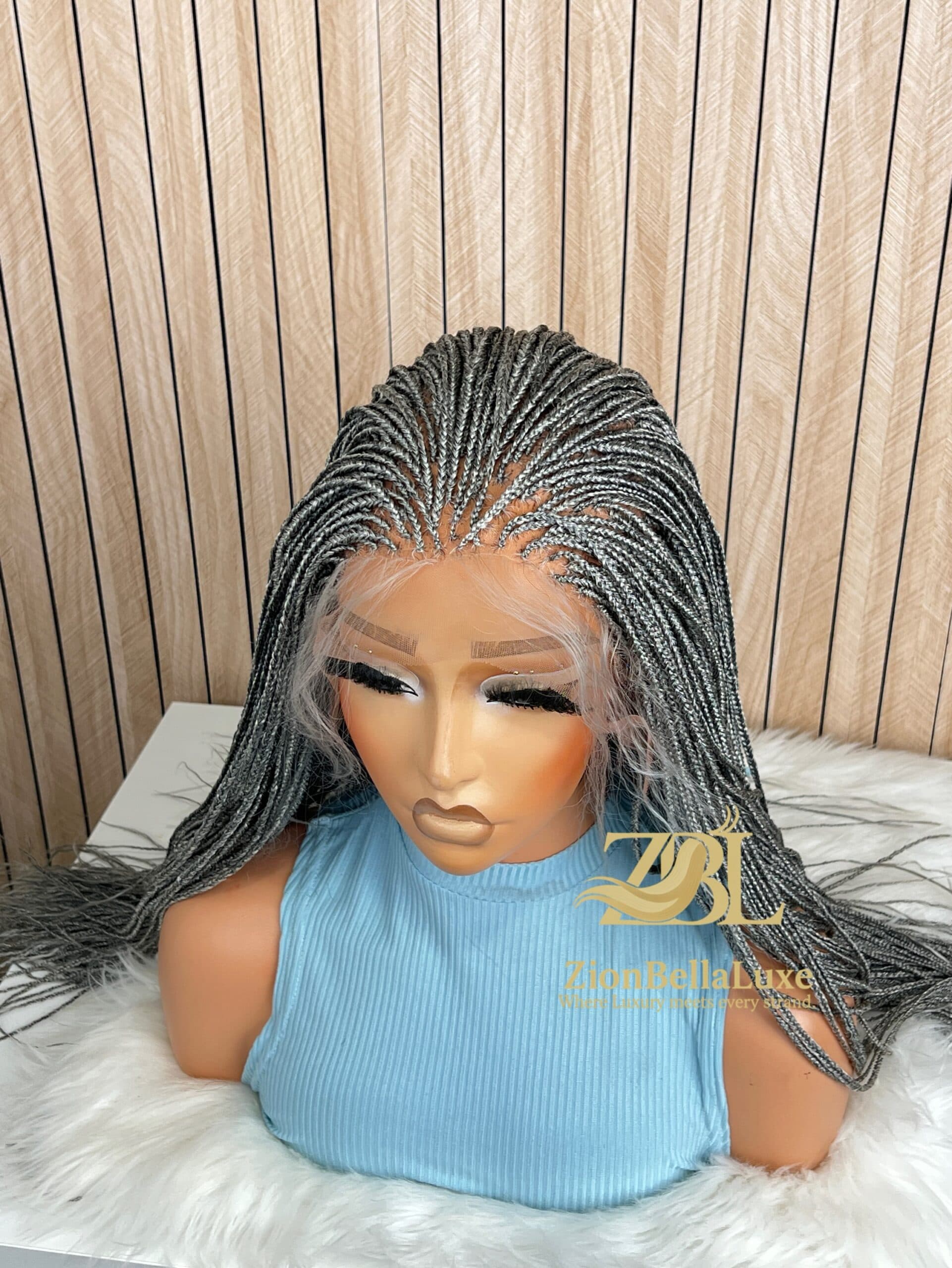 Grey Free Part Micro Box Braids Wig, Full Lace Wigs For Women .