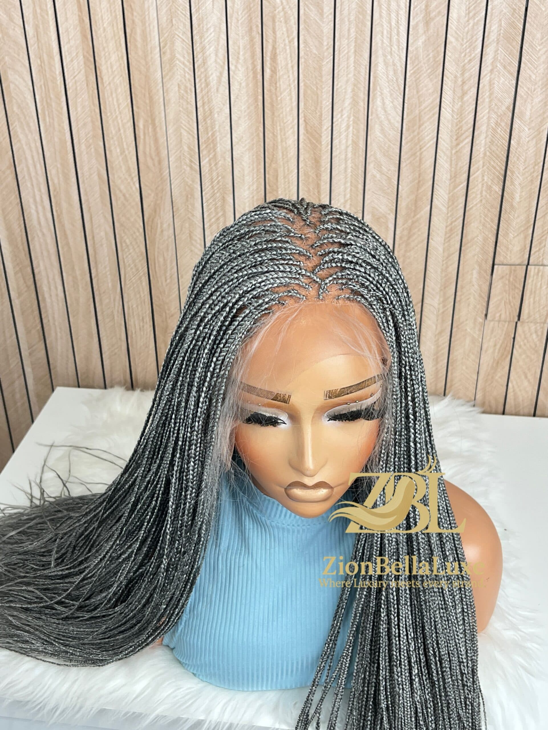 Grey Free Part Micro Box Braids Wig, Full Lace Wigs For Women .