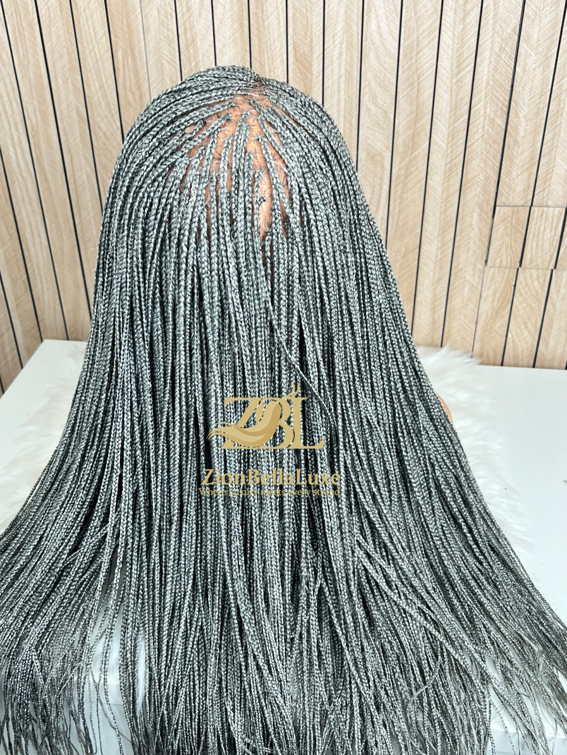 Grey Free Part Micro Box Braids Wig, Full Lace Wigs For Women .