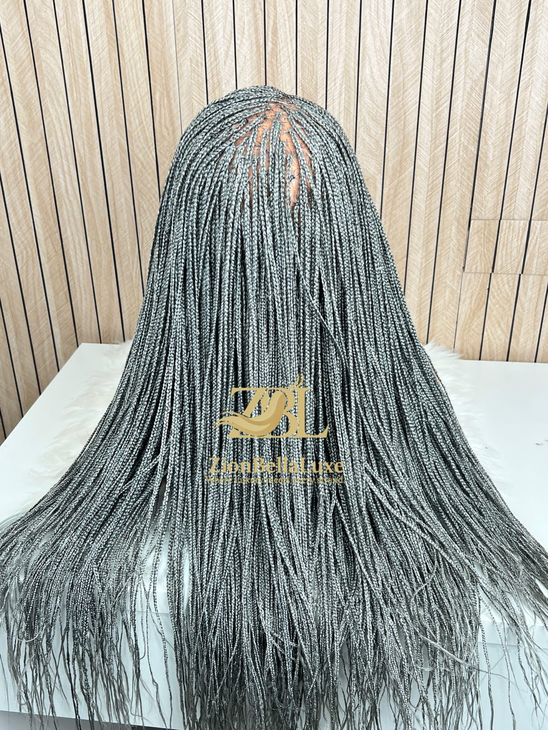 Grey Free Part Micro Box Braids Wig, Full Lace Wigs For Women .