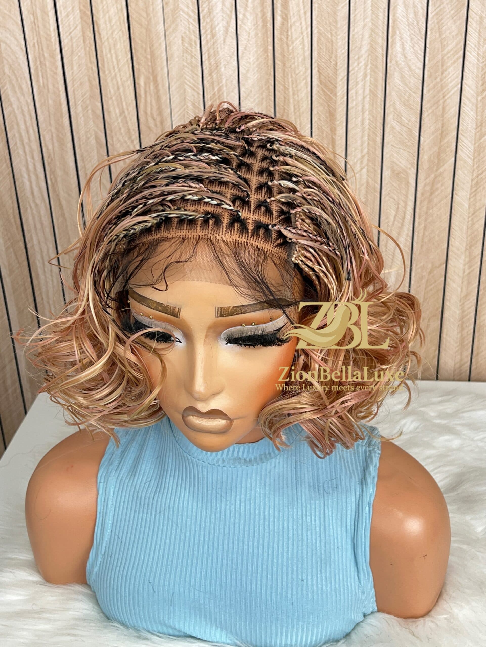 French Curls Bob Lace Front Braids, 12”Box Braids Black Women Wigs.