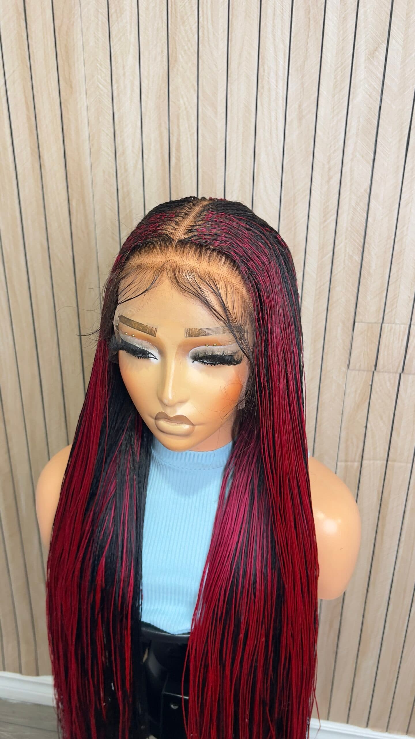 Micro Twists Burgundy Highlights Human Hair Base Swiss Full Lace