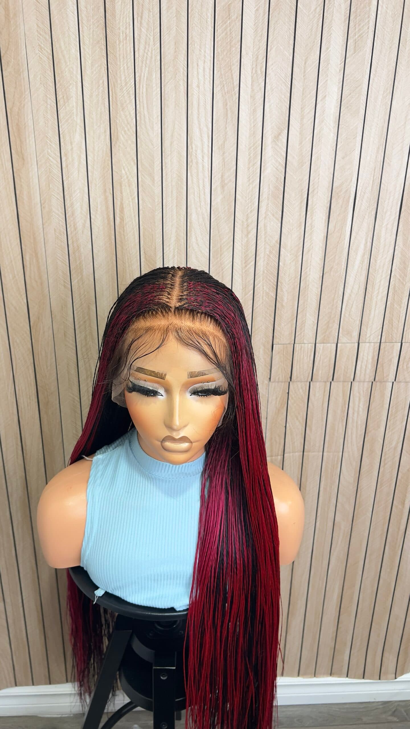 Micro Twists Burgundy Highlights Human Hair Base Swiss Full Lace