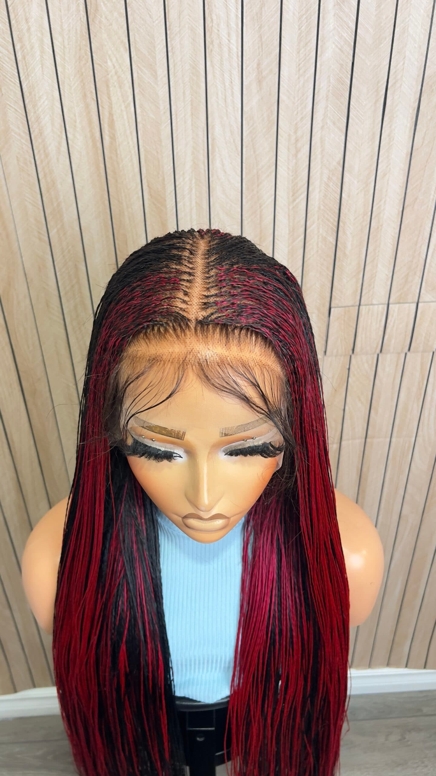 Micro Twists Burgundy Highlights Human Hair Base Swiss Full Lace