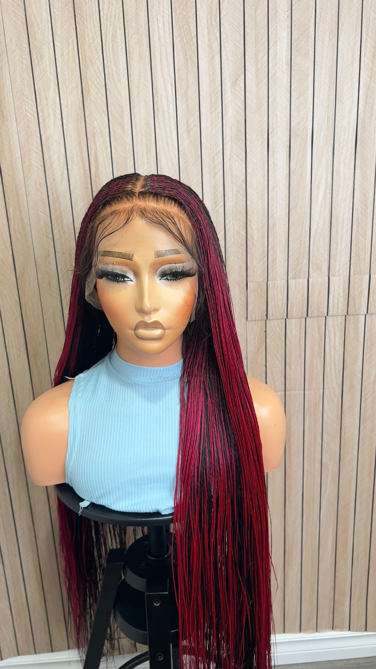 Micro Twists Burgundy Highlights Human Hair Base Swiss Full Lace