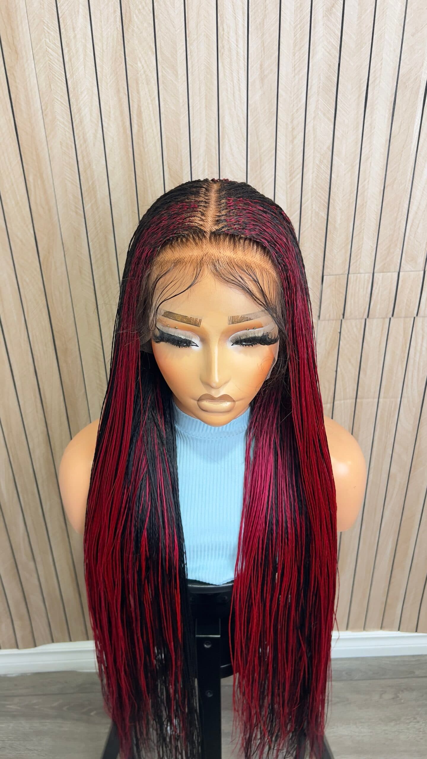Micro Twists Burgundy Highlights Human Hair Base Swiss Full Lace