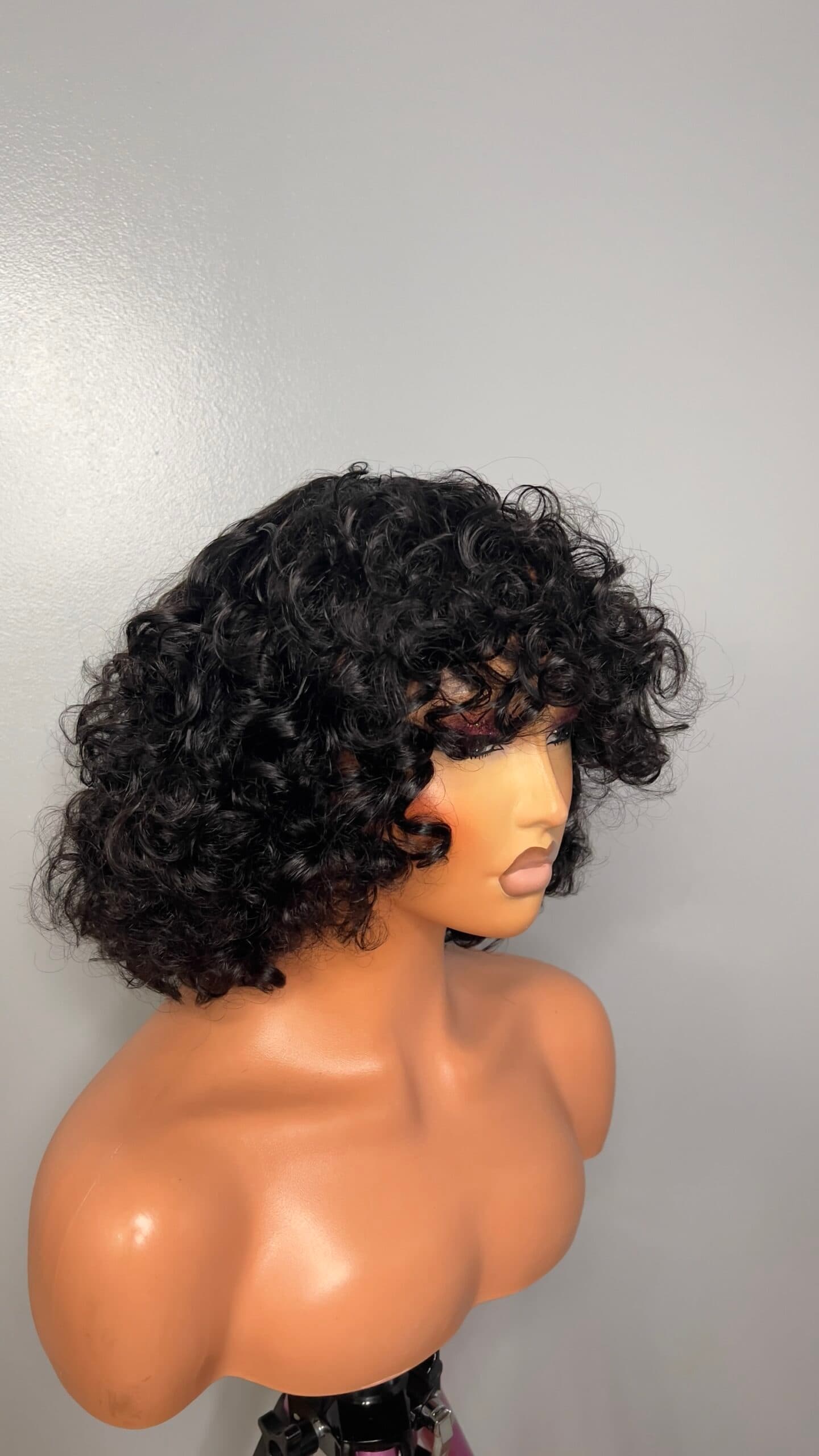 Rose Unit: Curly Hair, Wigs With Bang, Rose curly, Black Wig, Glueless Wig.
