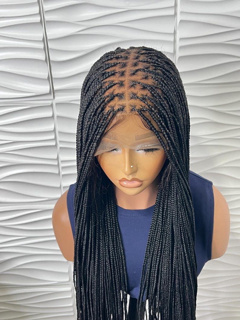 Handmade small size knotless Box Braided Wig: Free Part Lace Front wig.