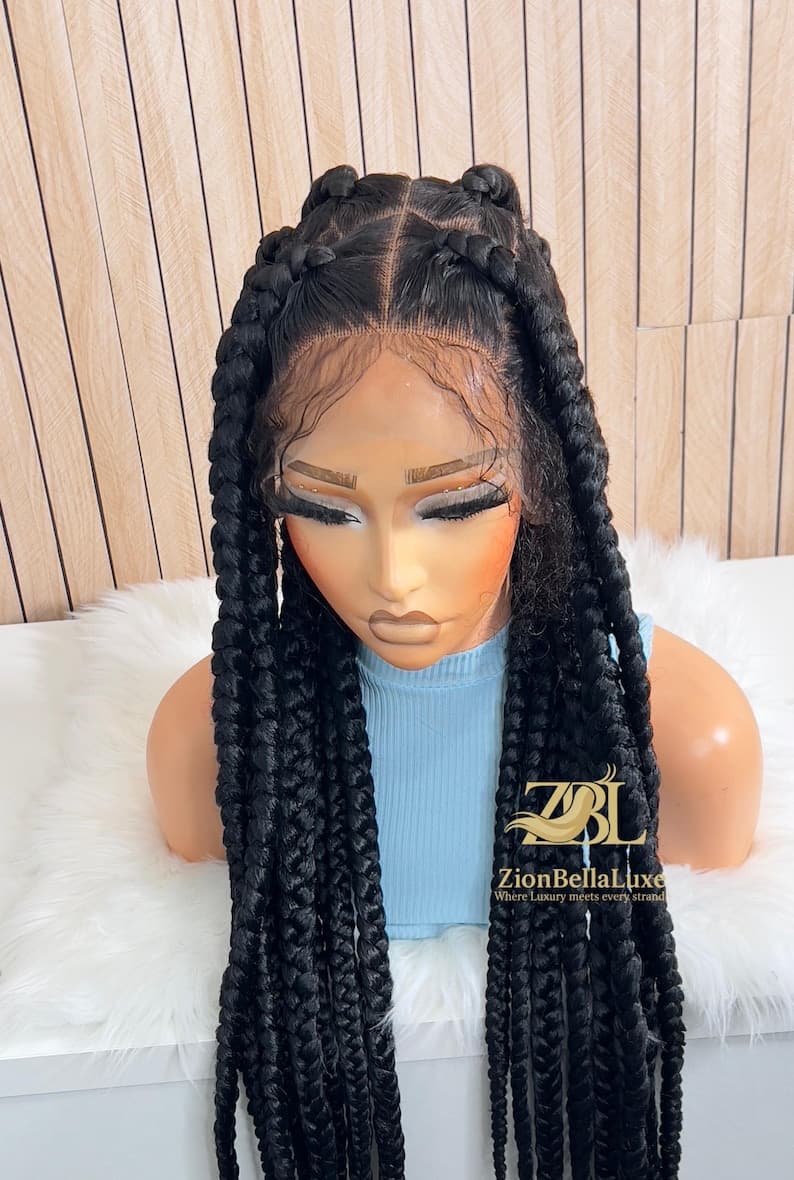 Jumbo Box Braids Wig: Long Black Braided Full Lace Wig
