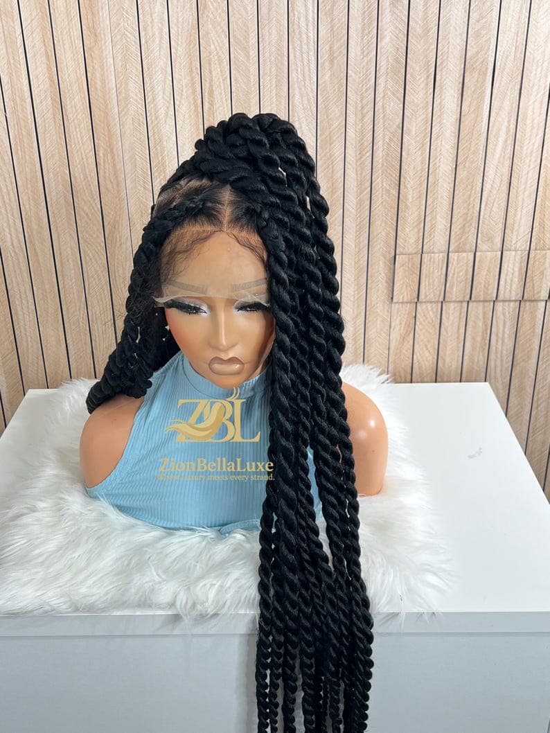 Jumbo Senegalese Twists Braided Wig: 40 Inch Knotless Full Lace wig.