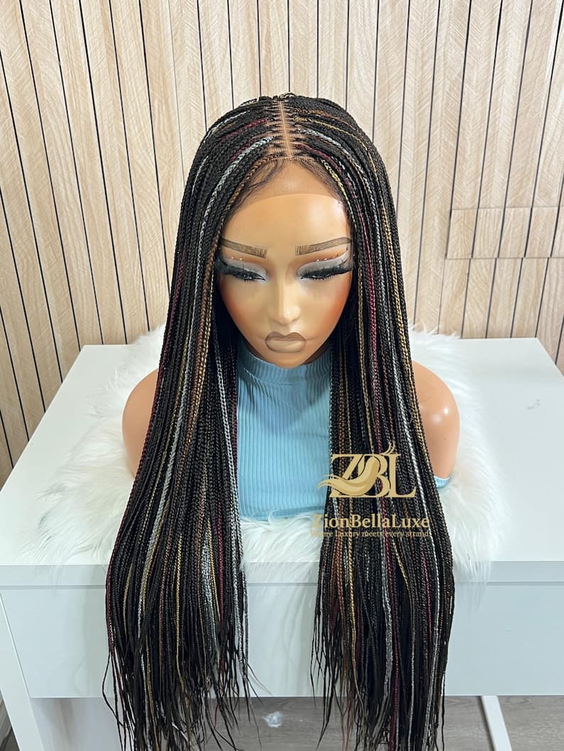 Knotless Braided Wig: Black Mix, 5x5 Closure Lace Front Wig, 28-30 Inch