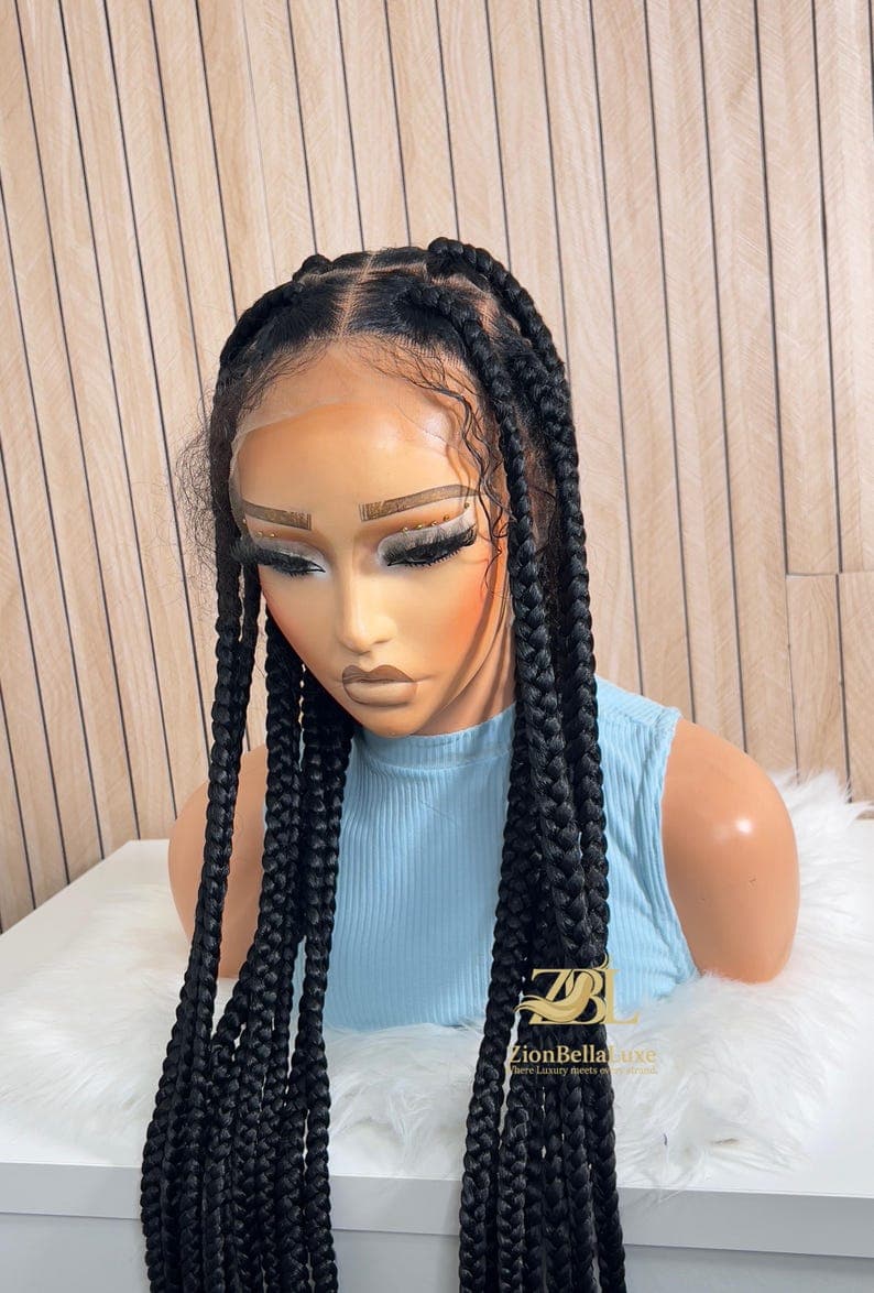 Large Knotless Braids Wigs for black women, 35” Full Lace Wig.