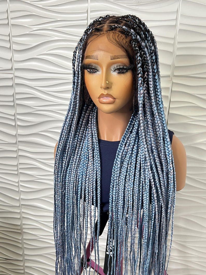 Multi Colored Braided Wig, Full Lace Braided Wig, Lace Front Wig, Knotless Braid Wig, Box Braid Wig Lace, Wigs For Black Women.