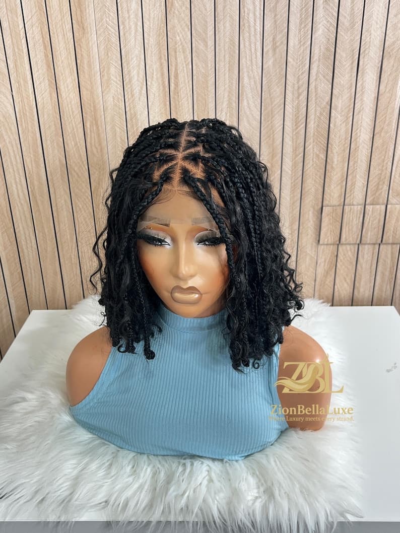 Ready to ship Goddess Boho Braided wigs | 12” Triangle Parts Knotted Tips Full Lace
